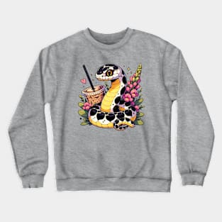 Cute Chibi Coffee Snake with Flowers Crewneck Sweatshirt